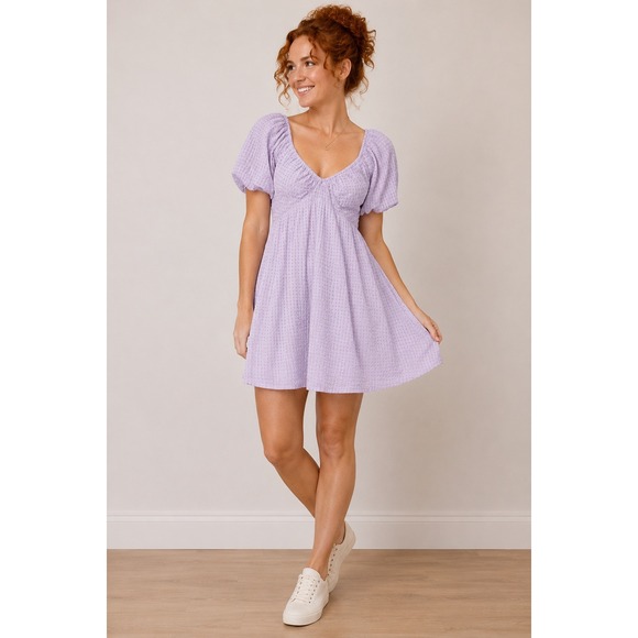 Old Navy Dresses & Skirts - Old Navy Womens Purple Puff Sleeve Smocked Back Fit & Flare Mini Dress Medium